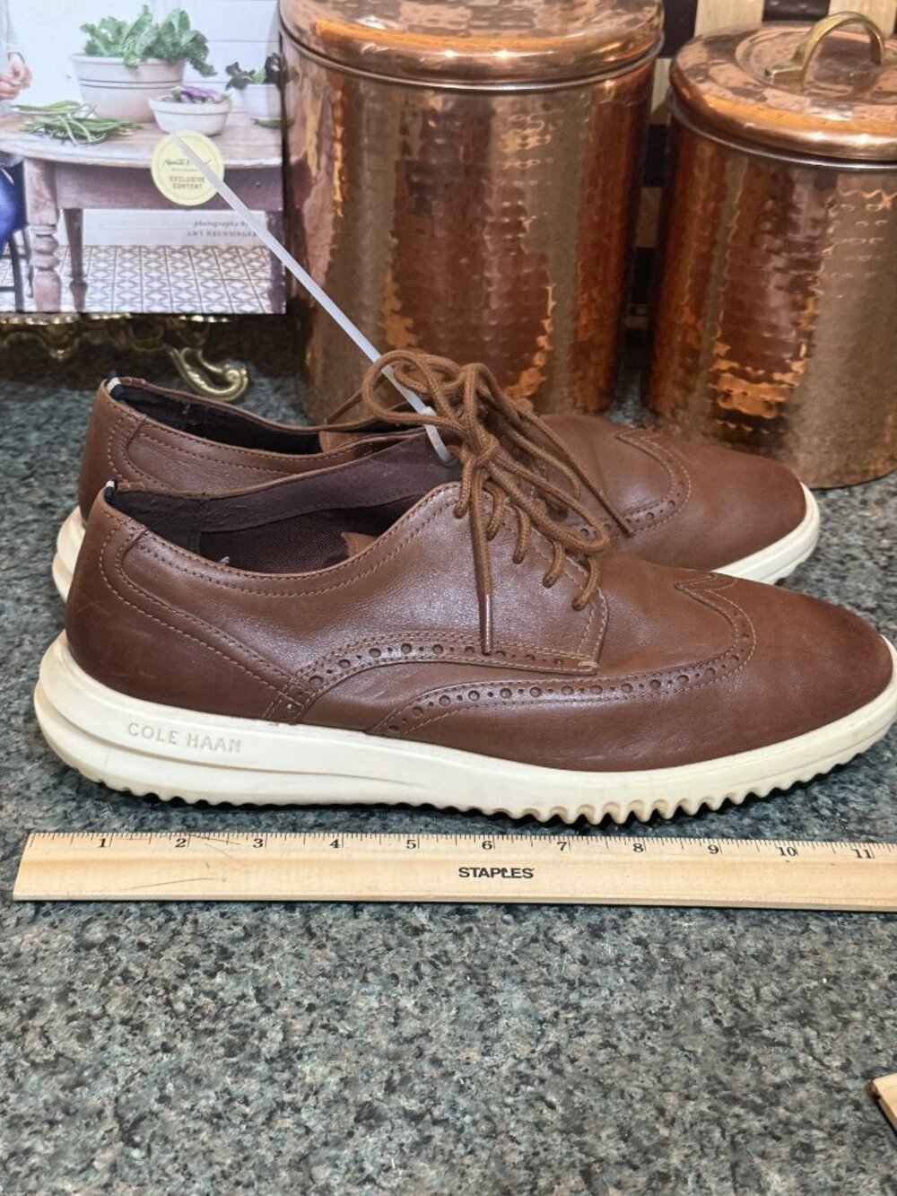 Cole Haan Grand+ Men's Brown Leather Wingtip Oxford Sneakers Size 9.5M - Picture 2 of 7